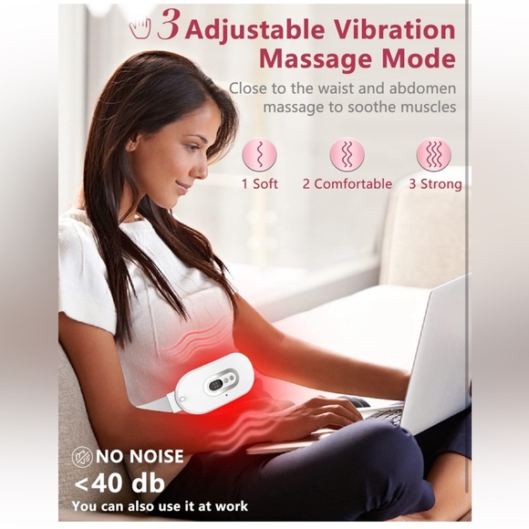 Portable USB Cordless Heating Pads w Massager for Back Pain Relief & Cramps - Picture 5 of 9